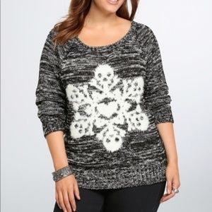 Torrid Snowflake Skull Knit Sweater Deep Black